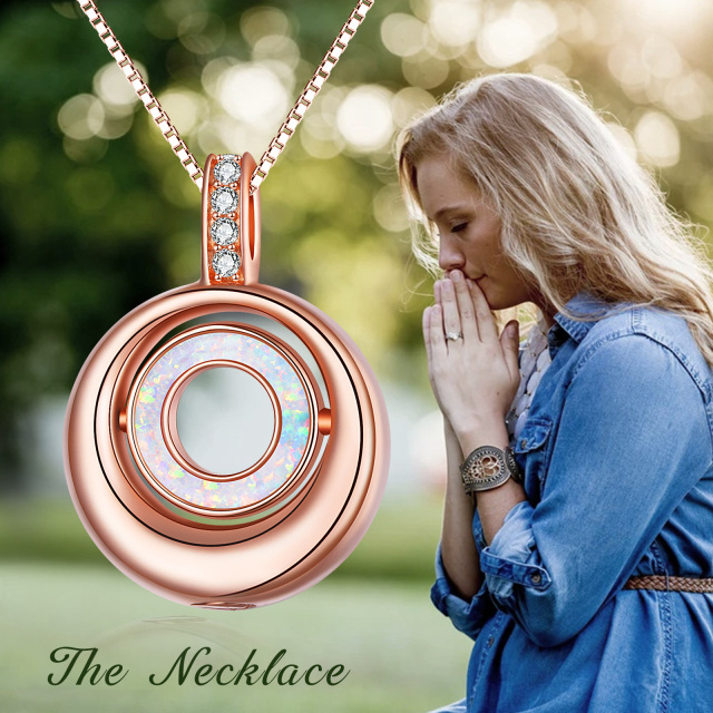 Sterling Silver with Rose Gold Plated Opal Round Urn Necklace for Ashes with Engraved Word-5