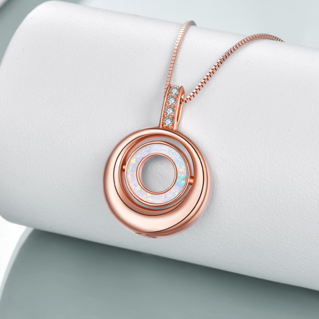 Sterling Silver with Rose Gold Plated Opal Round Urn Necklace for Ashes with Engraved Word-2
