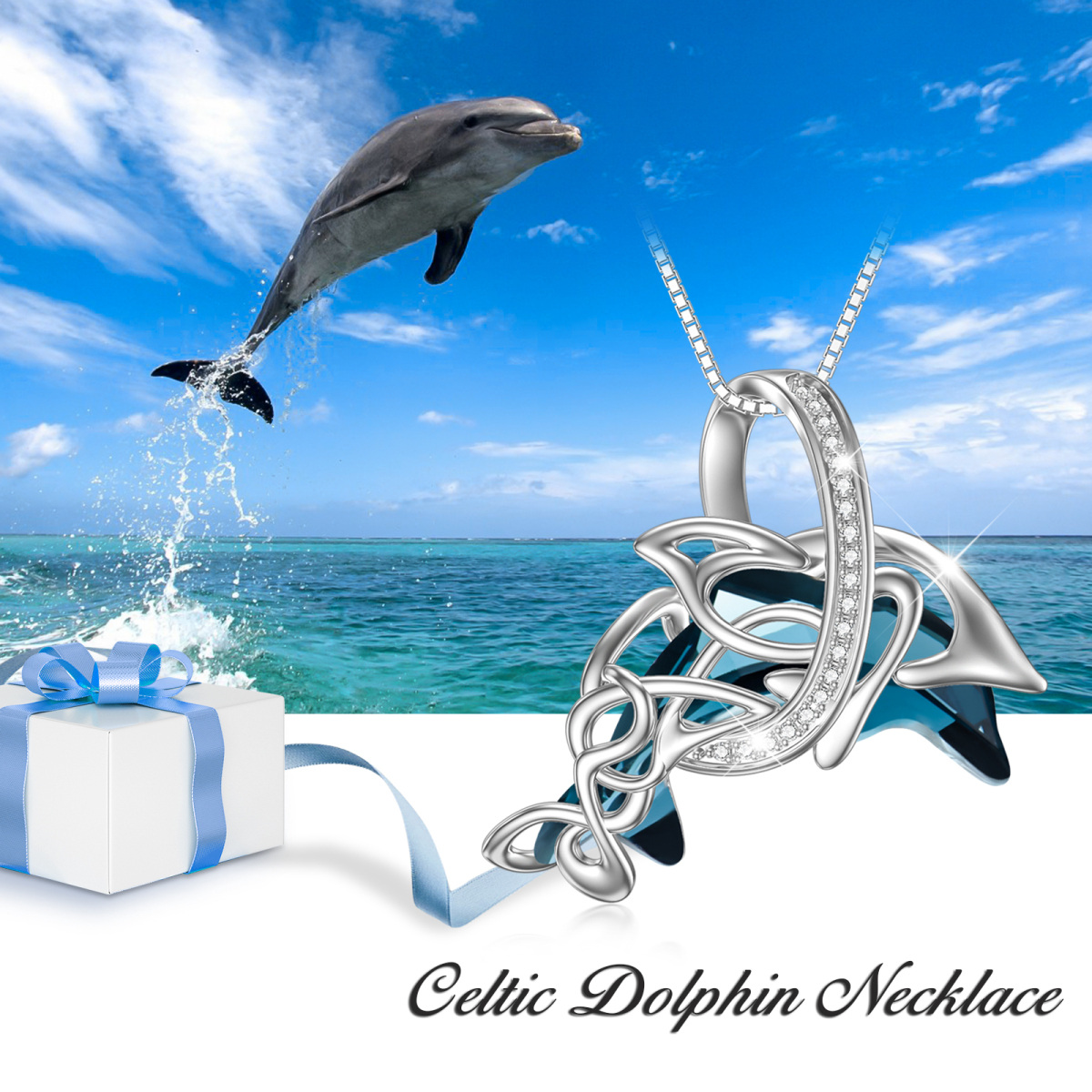 Sterling Silver Diamond Dolphin Pendant Necklace-6