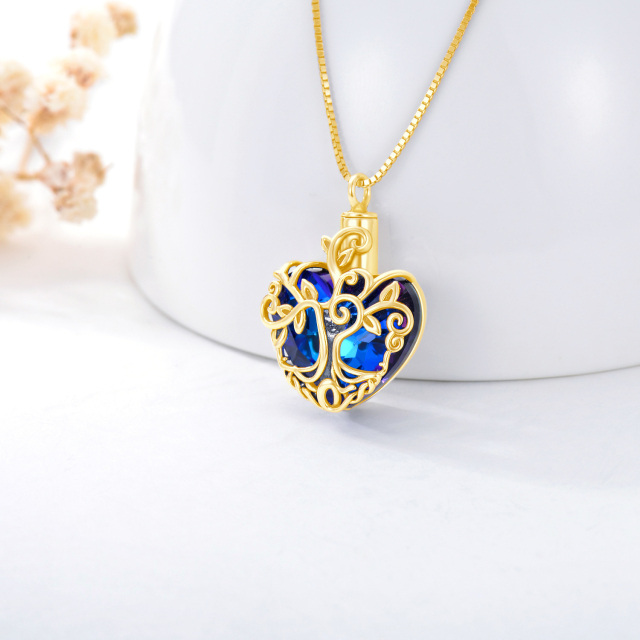 Sterling Silver with Yellow Gold Plated Heart Crystal Tree Of Life Urn Necklace for Ashes-4