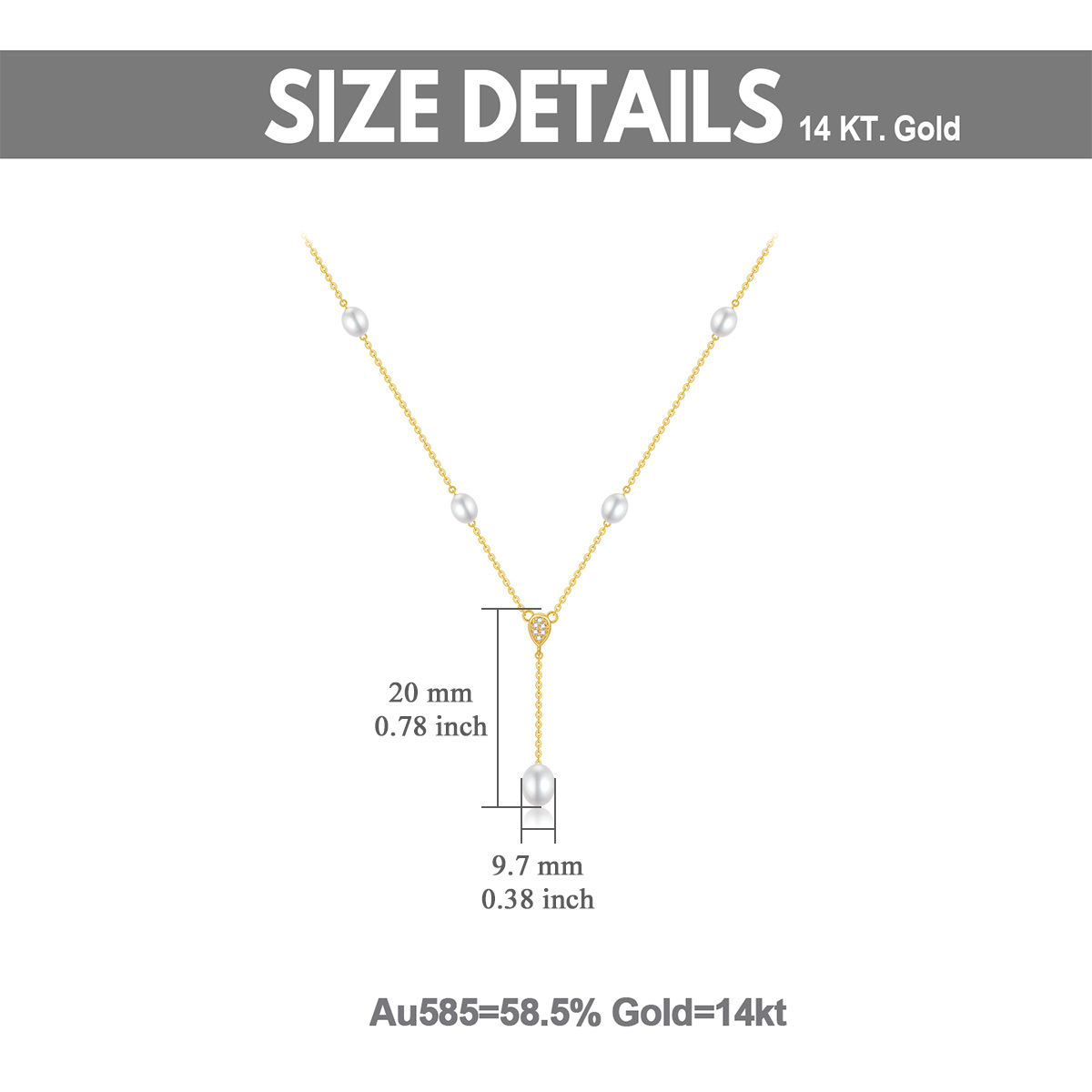 9K Gold Cubic Zirconia & Pearl Non-adjustable Y-Necklace-5