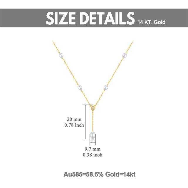 9K Gold Cubic Zirconia & Pearl Non-adjustable Y-Necklace-4