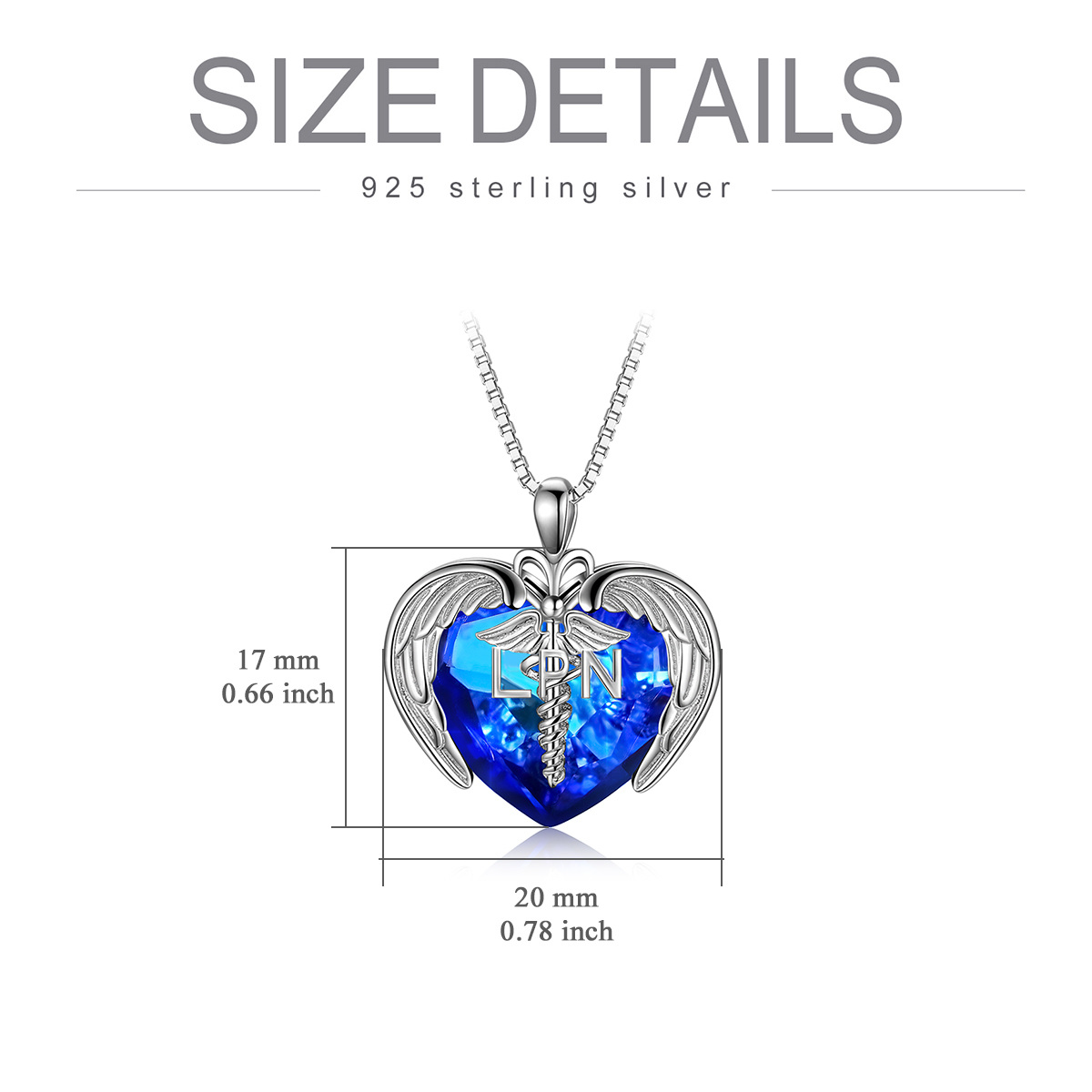 Sterling Silver Heart Shaped Caduceus & Heart Crystal Pendant Necklace with Engraved Word-6