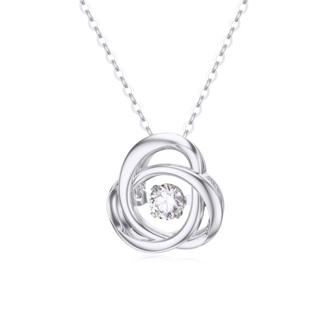 14K Weißgold Cubic Zirkonia Keltischer Knoten Anhänger Halskette-0