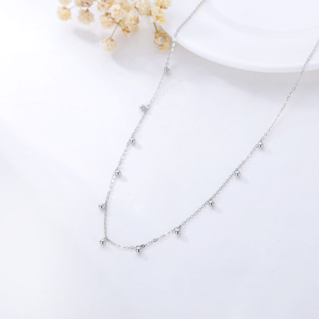 14K White Gold Bead Pendant Necklace-2