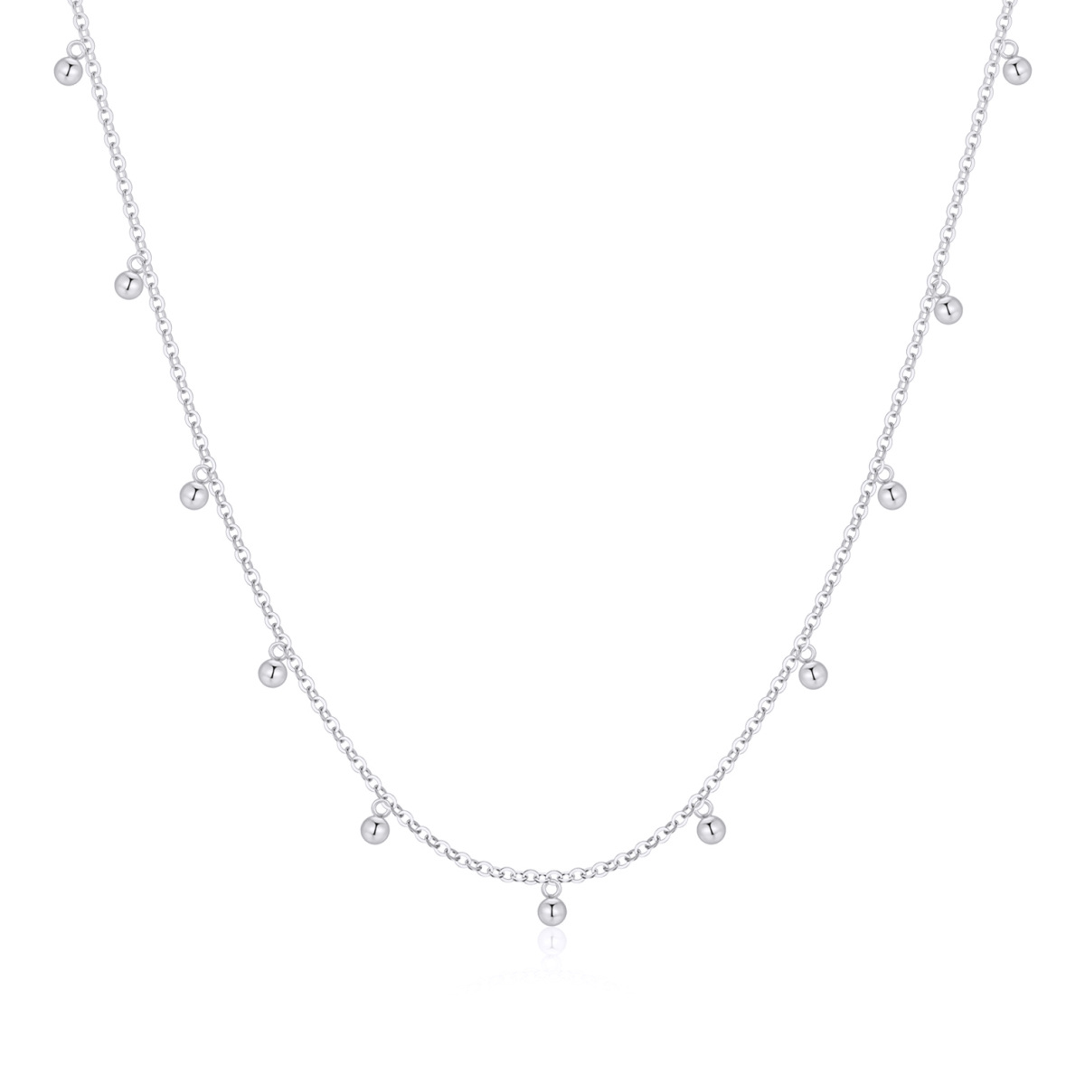 14K White Gold Bead Pendant Necklace-1