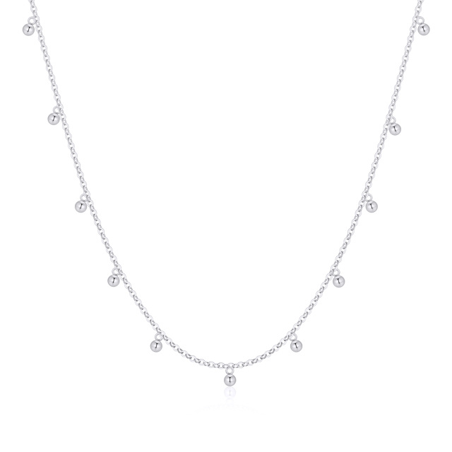 14K White Gold Bead Pendant Necklace-0