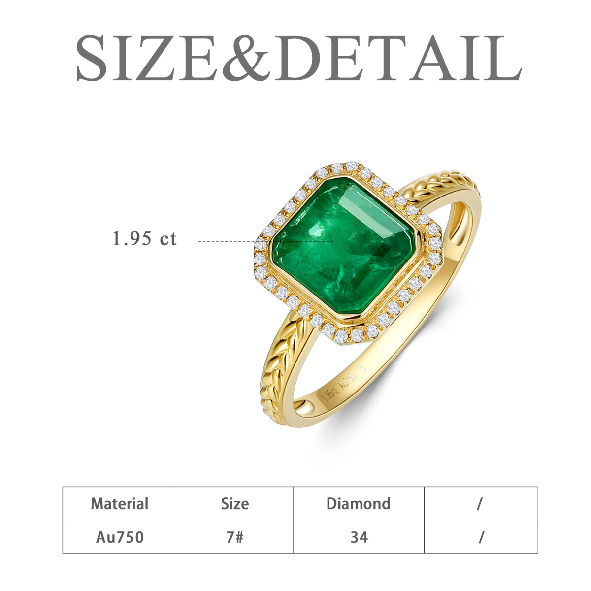 18K Gold Princess-square Shaped Emerald Square Engagement Ring-5
