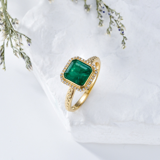 18K Gold Princess-square Shaped Emerald Square Engagement Ring-3
