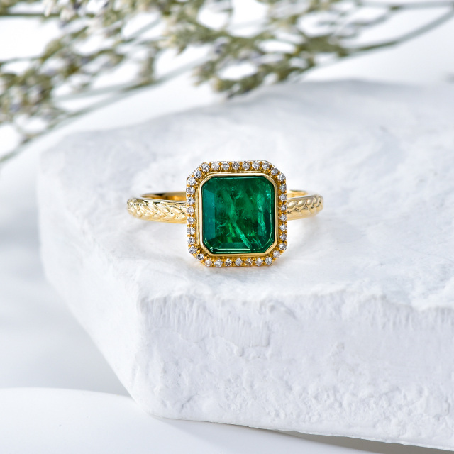 18K Gold Princess-square Shaped Emerald Square Engagement Ring-3