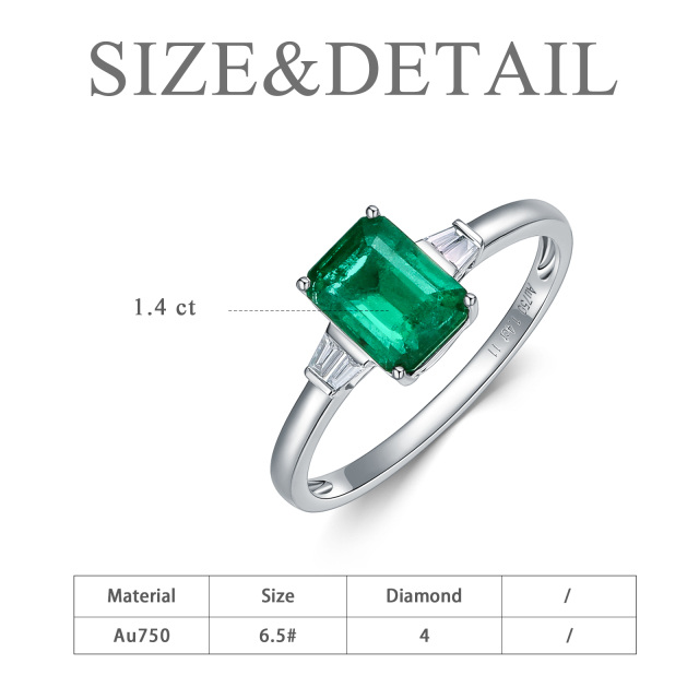 18K White Gold Emerald Princess Cut Engagement Ring-2
