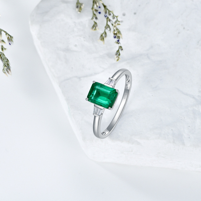 18K White Gold Emerald Princess Cut Engagement Ring-5
