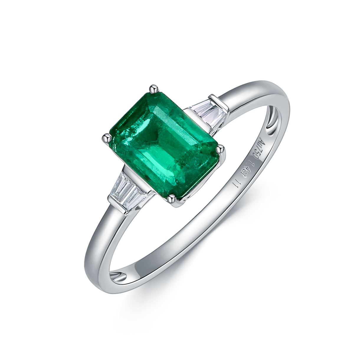 18K White Gold Emerald Princess Cut Engagement Ring-1