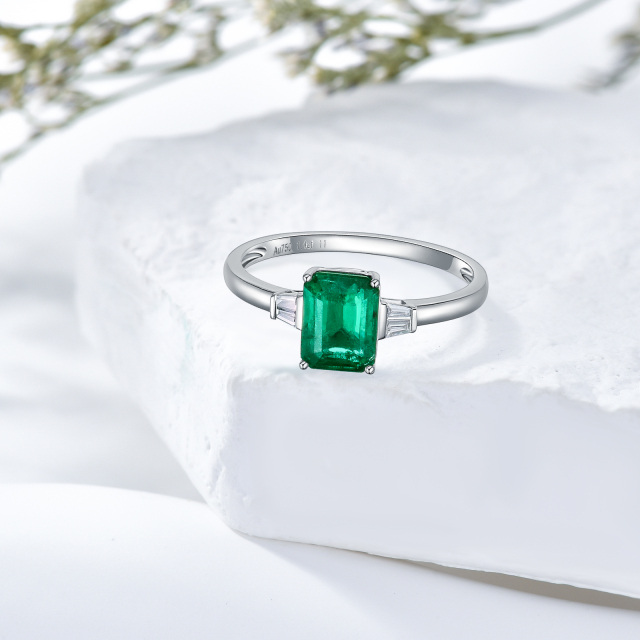 18K White Gold Emerald Princess Cut Engagement Ring-4
