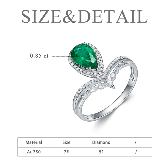 18K White Gold Emerald Drop Shape Engagement Ring-4