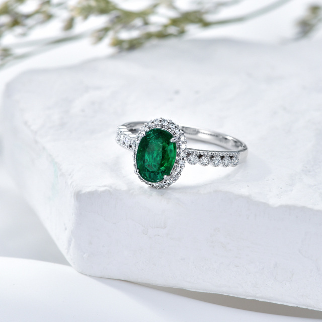 18K White Gold Oval Shaped Emerald Oval Shaped Engagement Ring-2