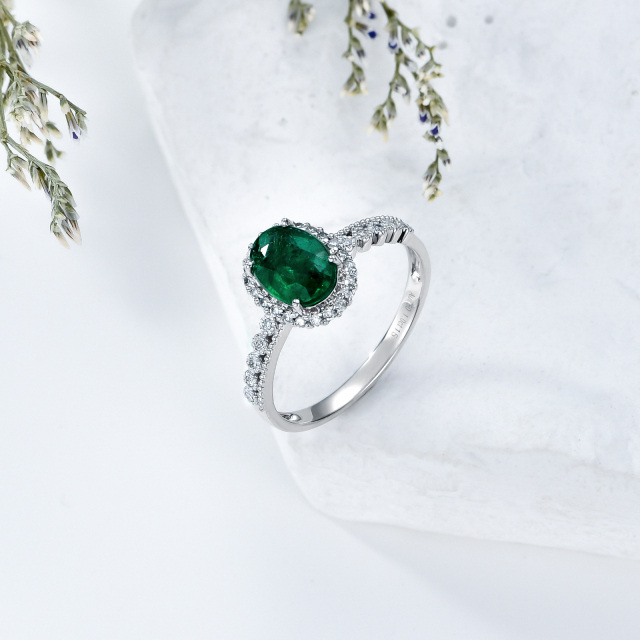 18K White Gold Oval Shaped Emerald Oval Shaped Engagement Ring-3