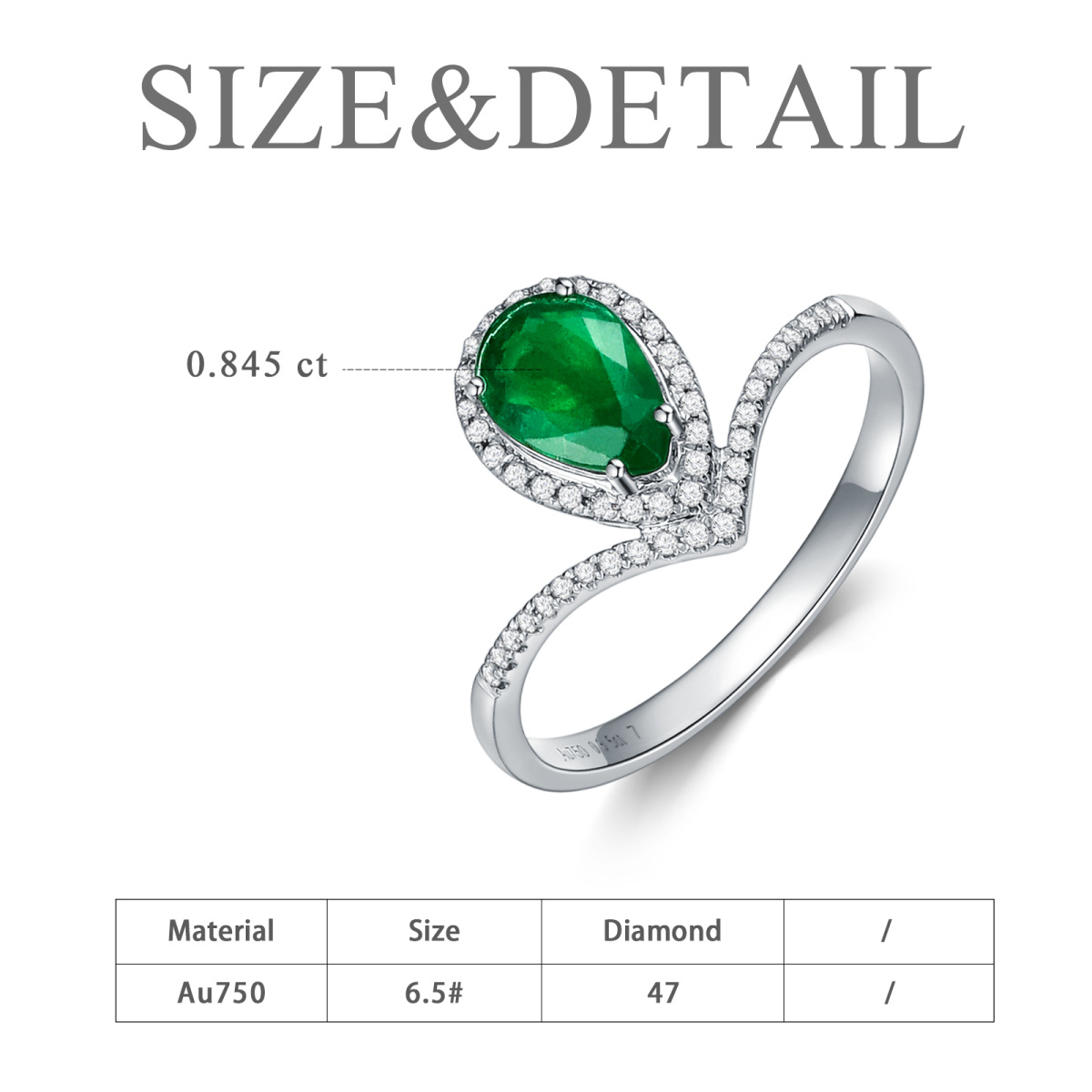 18K White Gold Pear Shaped Emerald Drop Shape Engagement Ring-5