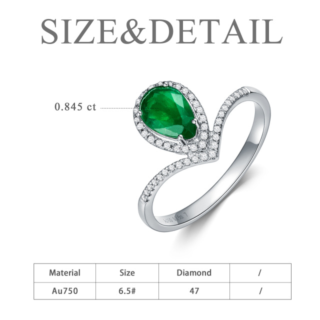 18K White Gold Pear Shaped Emerald Drop Shape Engagement Ring-4