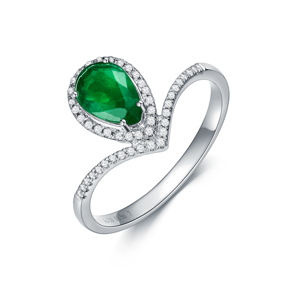 18K White Gold Pear Shaped Emerald Drop Shape Engagement Ring-1