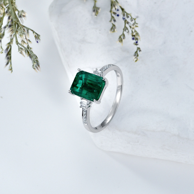 18K White Gold Princess-square Shaped Emerald Square Engagement Ring-3