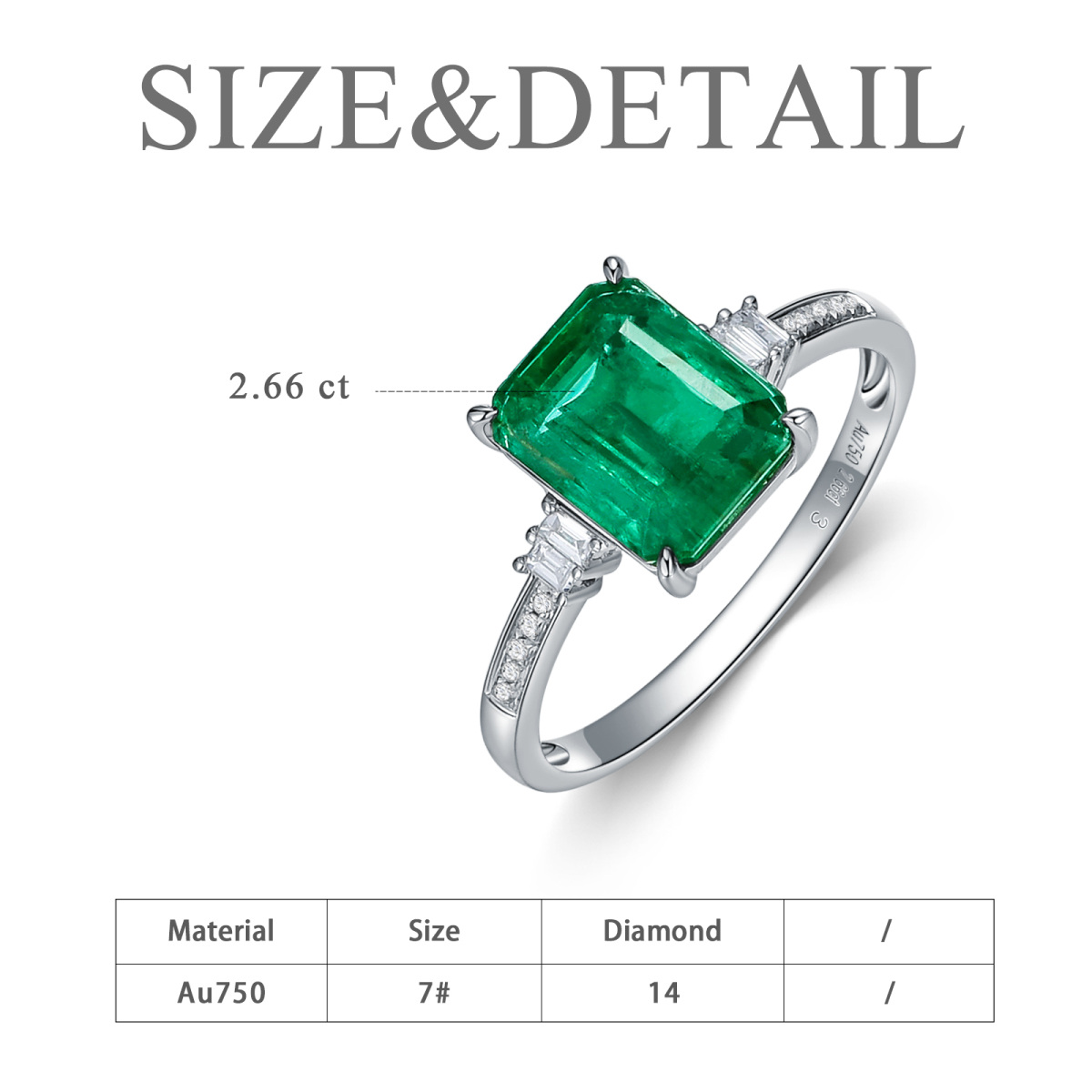 18K White Gold Princess-square Shaped Emerald Square Engagement Ring-5