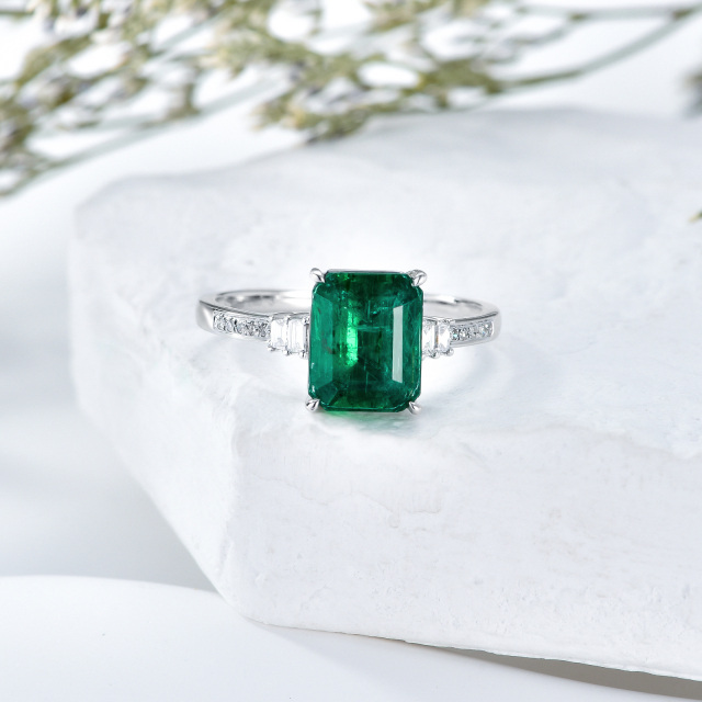 18K White Gold Princess-square Shaped Emerald Square Engagement Ring-2