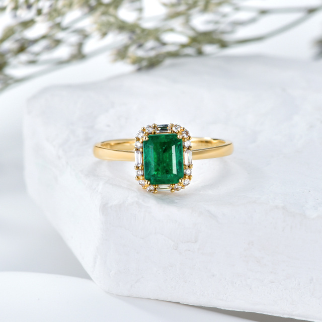 18K Gold Emerald Square Engagement Ring-2