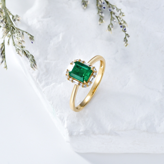 18K Gold Emerald Square Engagement Ring-3