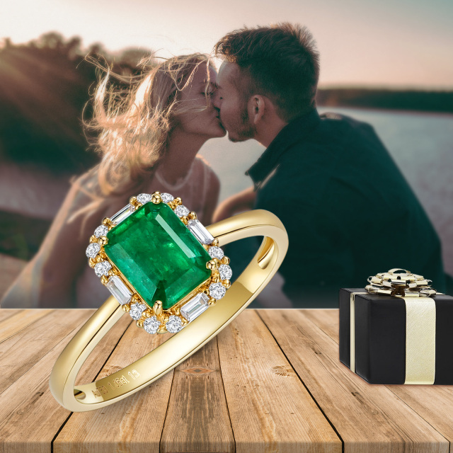 18K Gold Emerald Square Engagement Ring-6