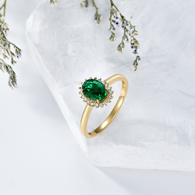 18K Gold Oval Shaped Emerald Oval Shaped Engagement Ring-3
