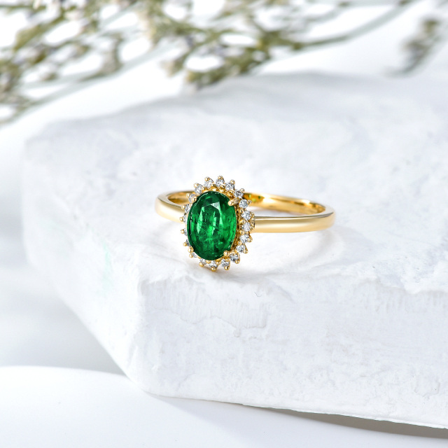 18K Gold Oval Shaped Emerald Oval Shaped Engagement Ring-2
