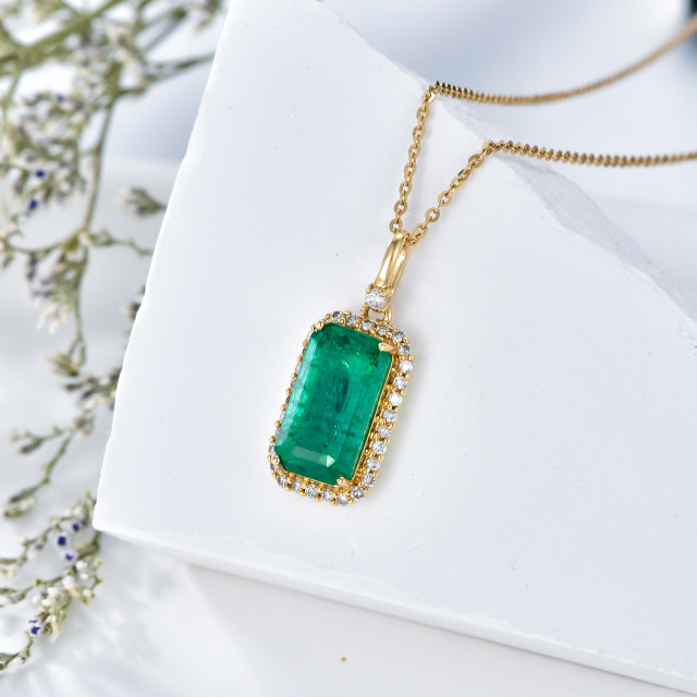 18K Gold Diamond & Emerald Square Pendant Necklace-3