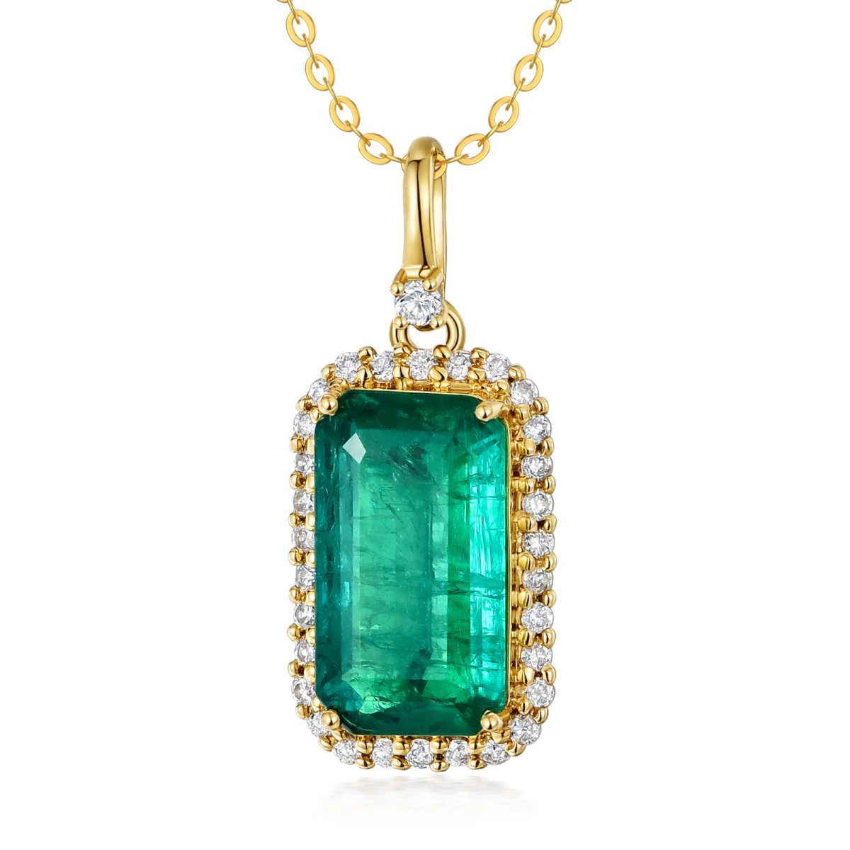 18K Gold Diamond & Emerald Square Pendant Necklace-1