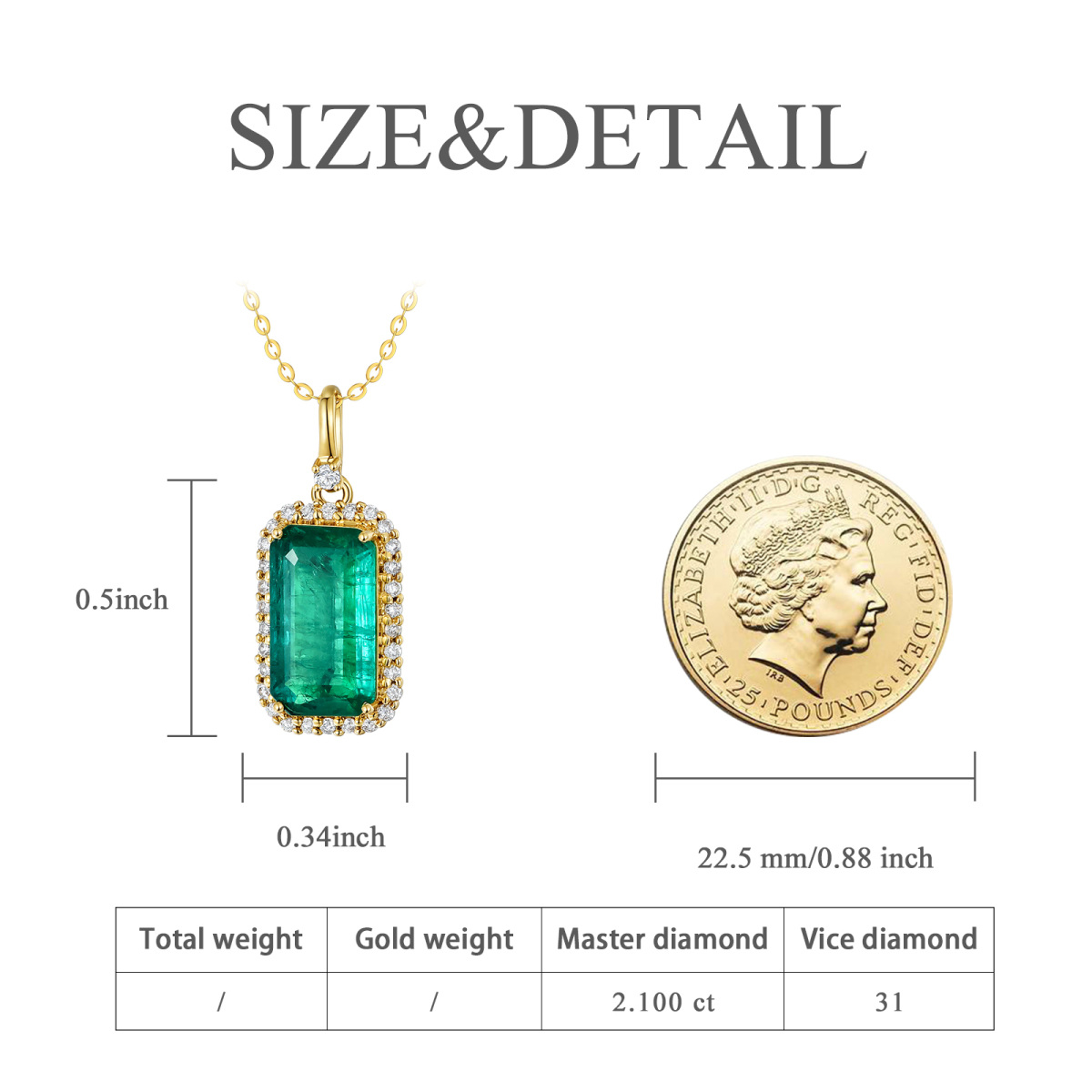 18K Gold Diamond & Emerald Square Pendant Necklace-6
