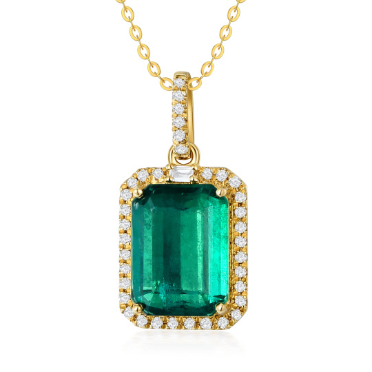 18K Gold Emerald Square Pendant Necklace