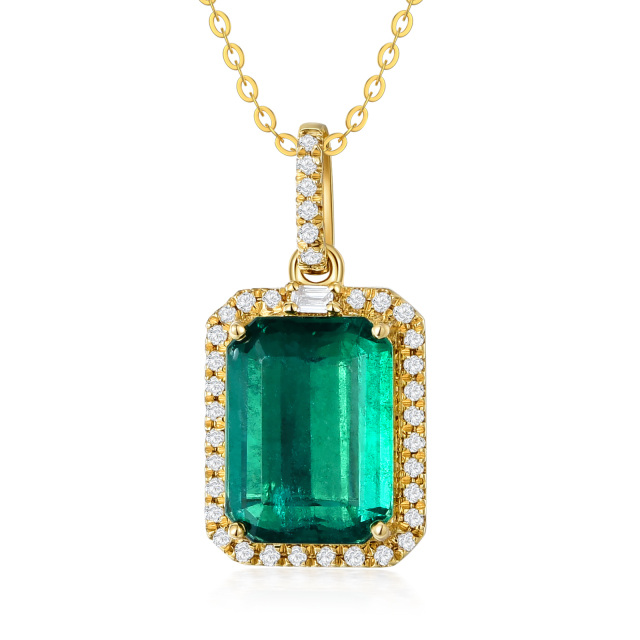 18K Gold Emerald Square Pendant Necklace-0