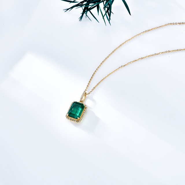 18K Gold Emerald Square Pendant Necklace-5