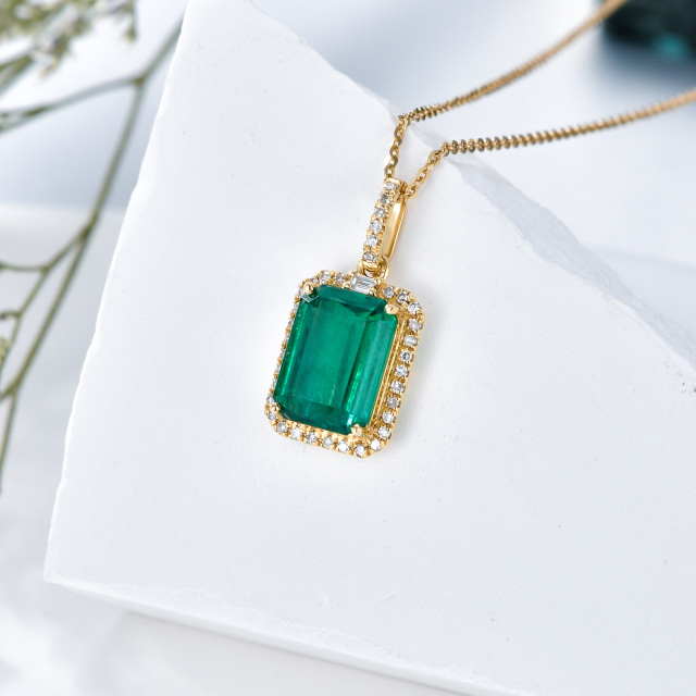 18K Gold Emerald Square Pendant Necklace-4