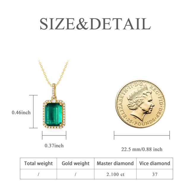 18K Gold Emerald Square Pendant Necklace-2