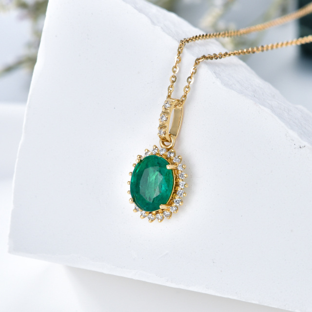 18K Gold Emerald Oval Shaped Pendant Necklace-3