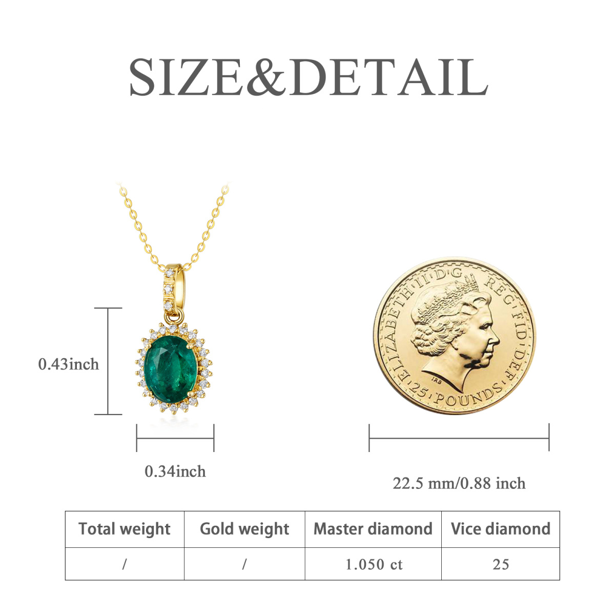 18K Gold Emerald Oval Shaped Pendant Necklace-6