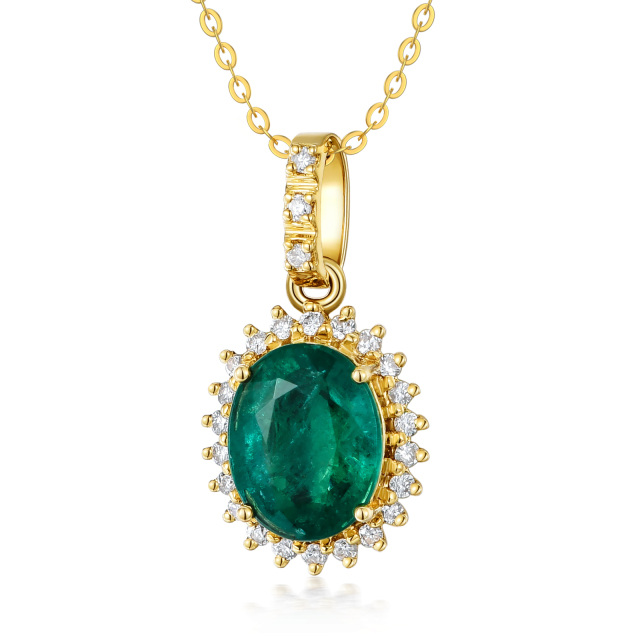 18K Gold Emerald Oval Shaped Pendant Necklace-0