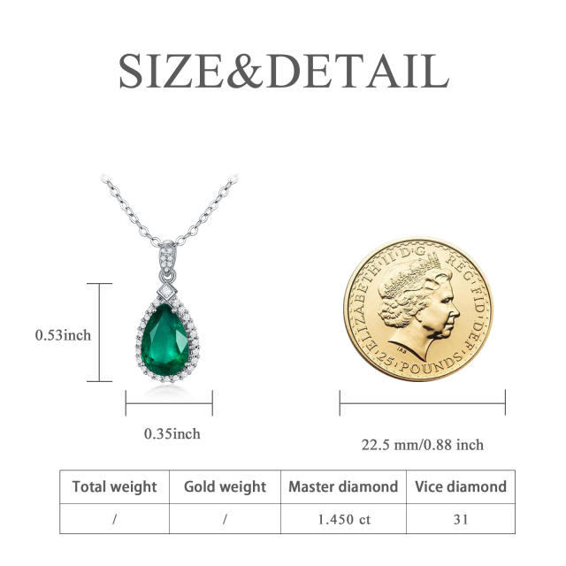 18K White Gold Circular Shaped & Princess-square Shaped Diamond & Emerald Drop Shape Pendant Necklace-4