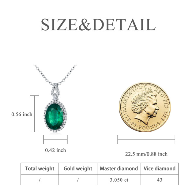 18K White Gold Oval Shaped Emerald Round Pendant Necklace-4