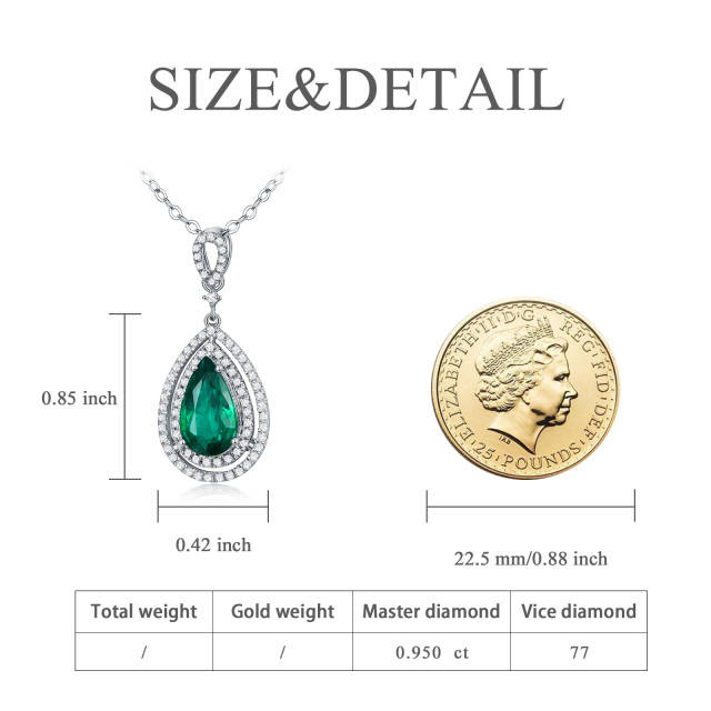 18K White Gold Diamond & Emerald Drop Shape Pendant Necklace-2