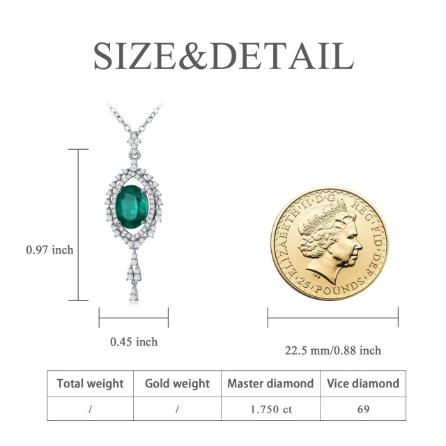 18K White Gold Emerald Oval Shaped Pendant Necklace-2
