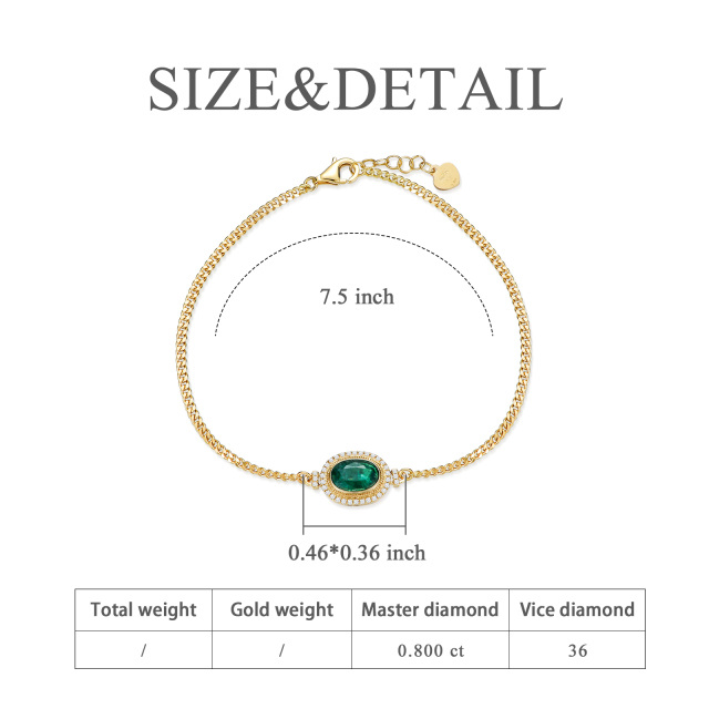18K Gold Circular Shaped & Oval Shaped Diamond & Emerald Round Pendant Bracelet-1