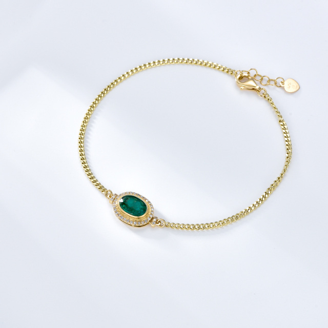 18K Gold Circular Shaped & Oval Shaped Diamond & Emerald Round Pendant Bracelet-4
