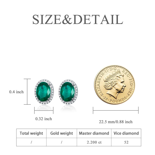 18K White Gold Circular Shaped Emerald Round Stud Earrings-1